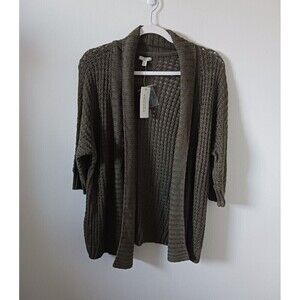 NWT Sonoma Cardigan Sweater Open Front Knit 3/4 Sleeve Olive Green Size M